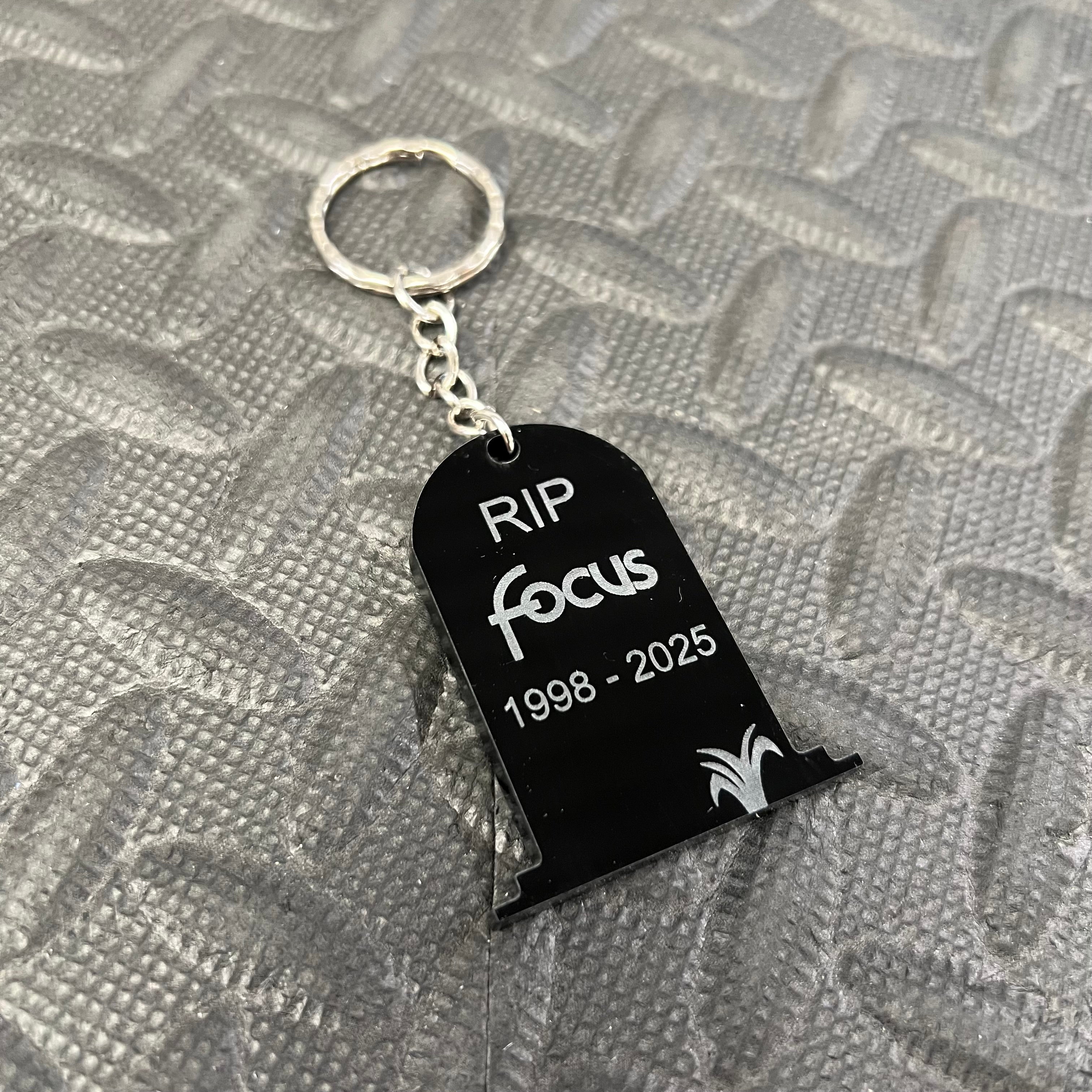 Clearance - RIP Fiesta / Focus 'Gravestone' Engraved Keyrings
