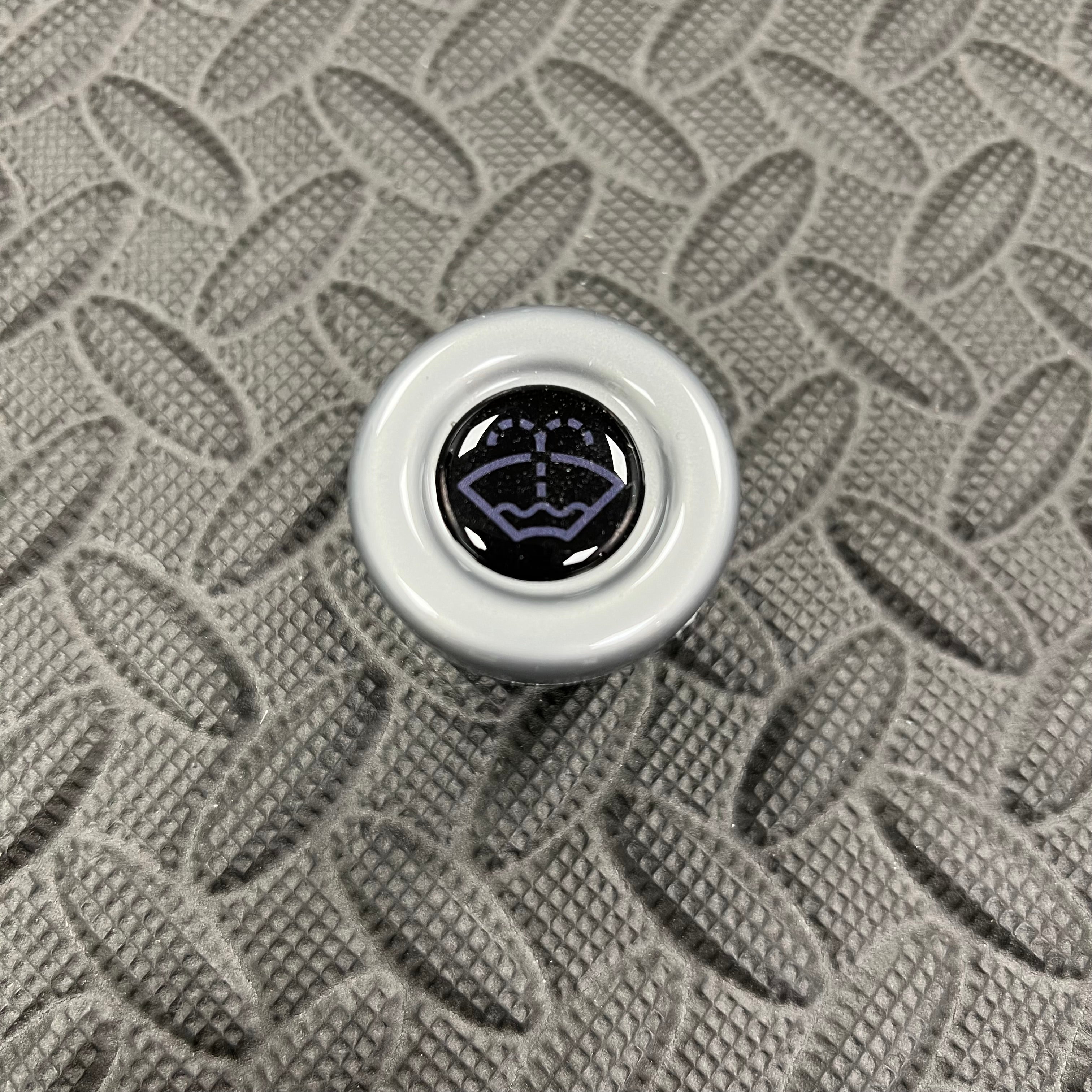 Washer Bottle Bung, Fits Multiple Ford Models - Gloss Grey Plastic With Grey Screenwash Logo Detailing