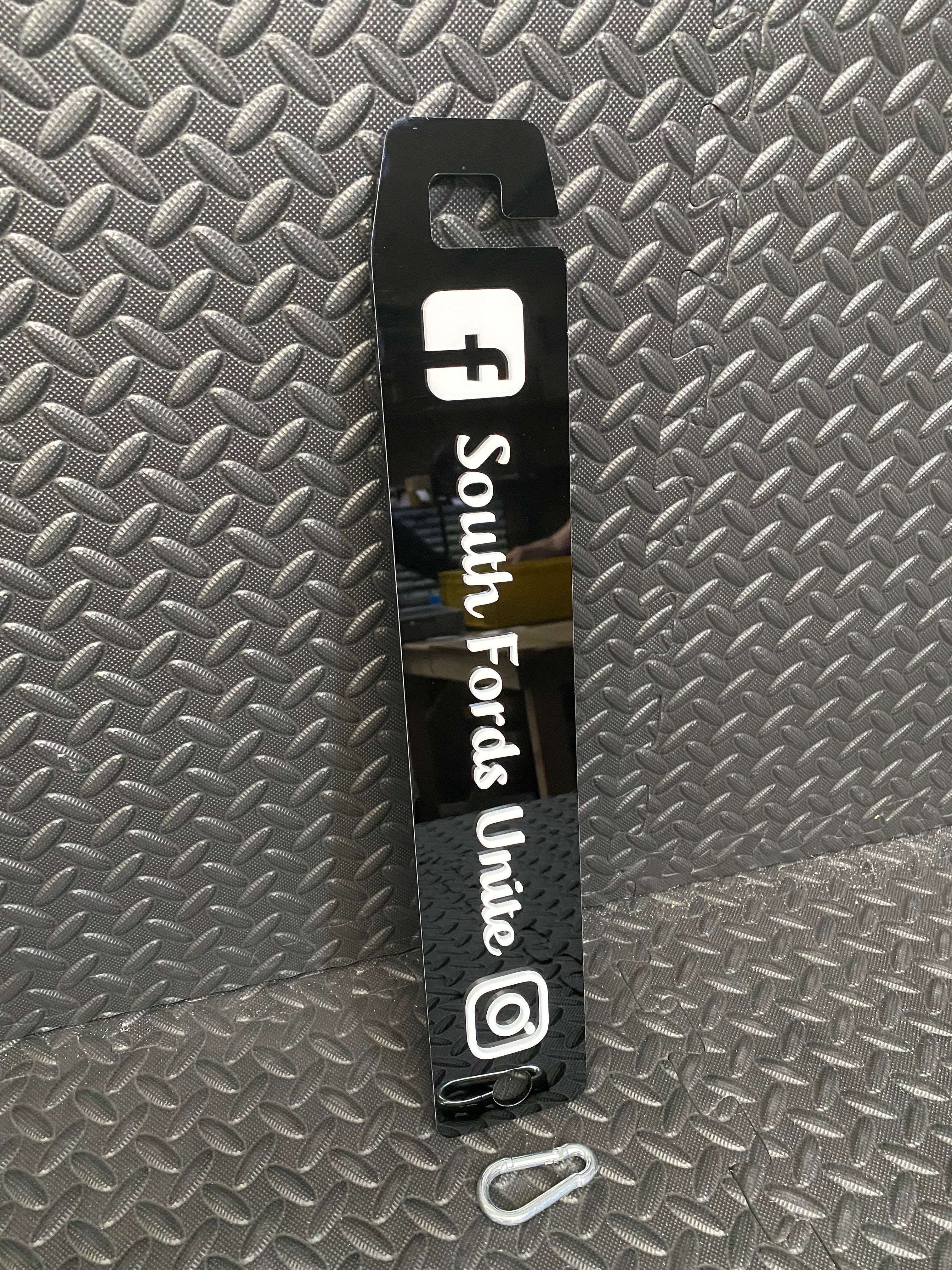 Proform Custom Bonnet Prop - Gloss Black Prop with Dual Social Media Logos and Club Name in Custom White Font