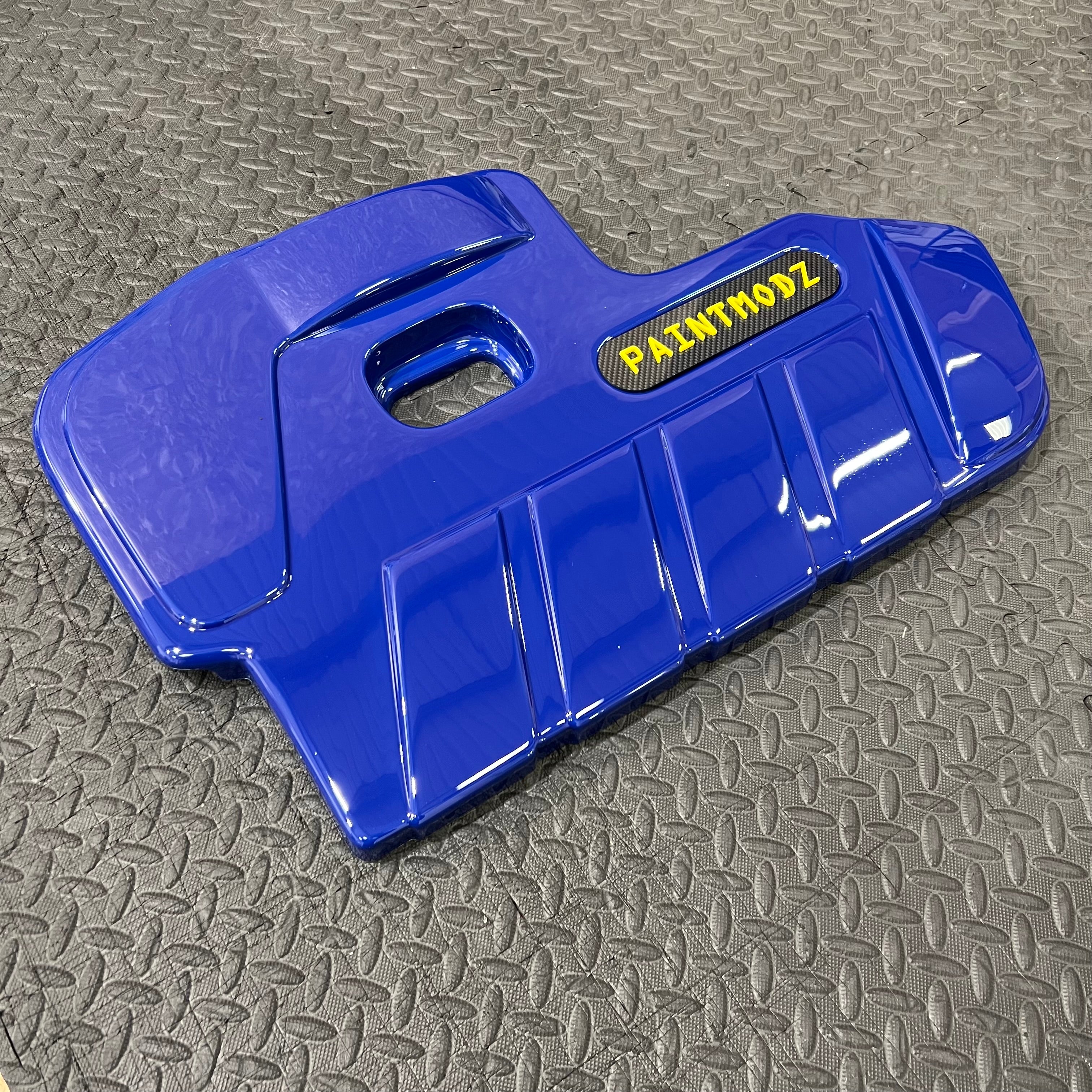 Proform Engine Cover - MK4/4.5 Focus ST Petrol - Gloss Blue Plastic - Yellow/Deluxe Carbon Fibre Effect Badge