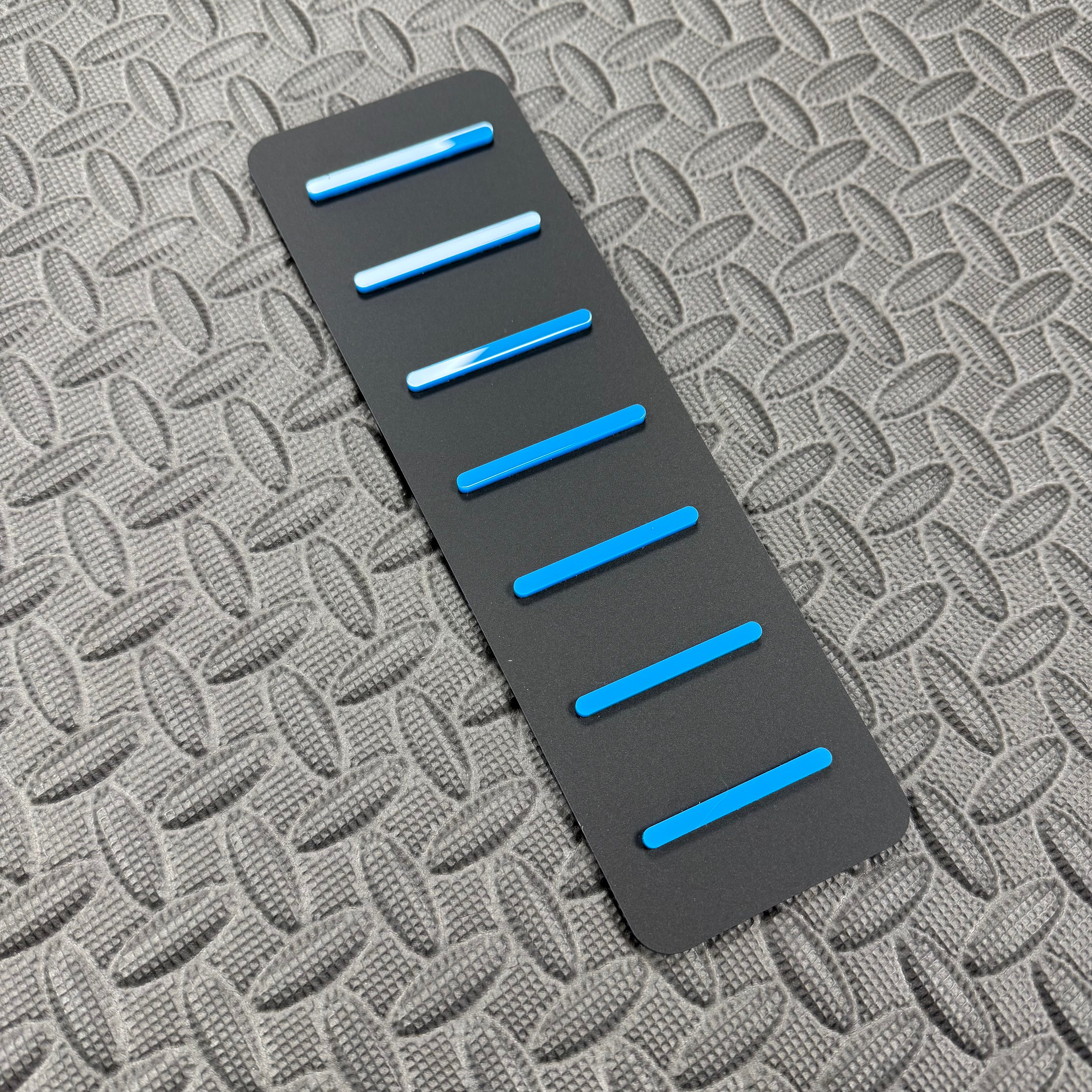 Proform Mk3/3.5 Focus Dead Pedal / Foot Rest Plate, Light Blue Detail, Satin Black Back Plate