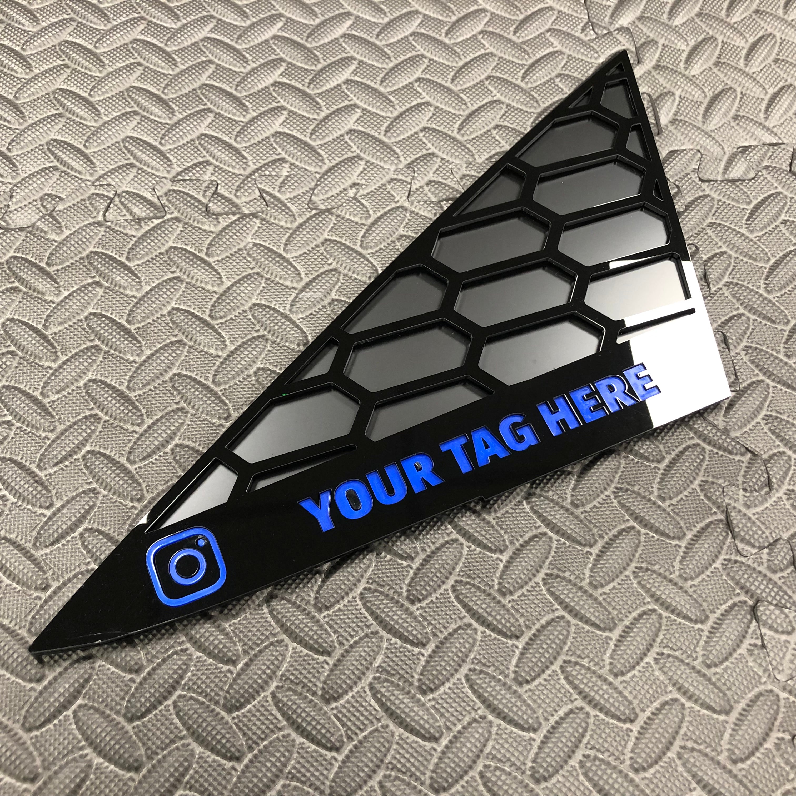 Mk7/7.5 Fiesta Front Quarter Window Inserts (Pair) - Custom Text / Social Media Tag - Medium Blue Detail