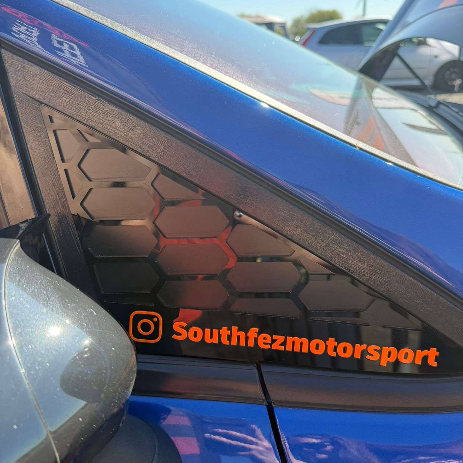 Mk7/7.5 Fiesta Front Quarter Window Inserts (Pair) - Custom Text / Social Media Tag - Red Detail