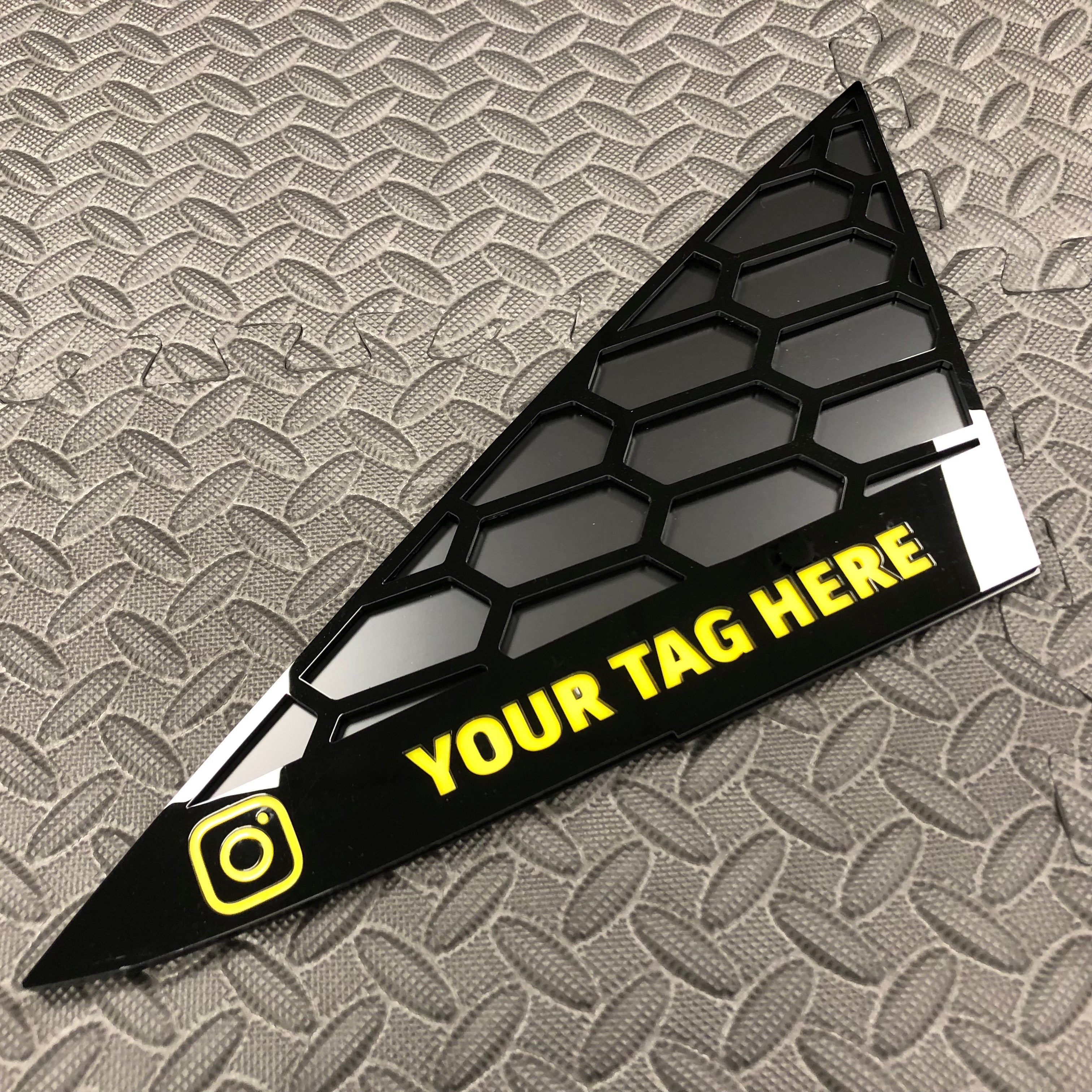 Mk7/7.5 Fiesta Front Quarter Window Inserts (Pair) - Custom Text / Social Media Tag - Yellow Detail