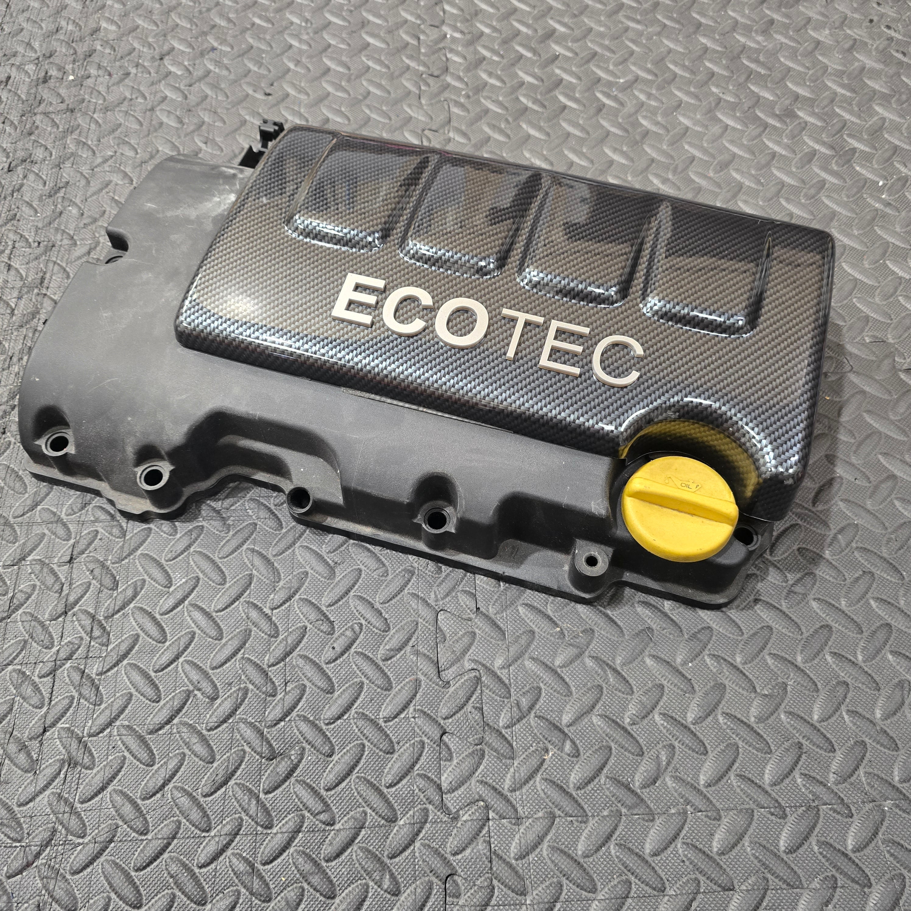 Proform Vauxhall Engine Cover - Gloss Black Plastic - Silver Acrylic ECOTEC Detialing - Fitted on Factory Engine Cover