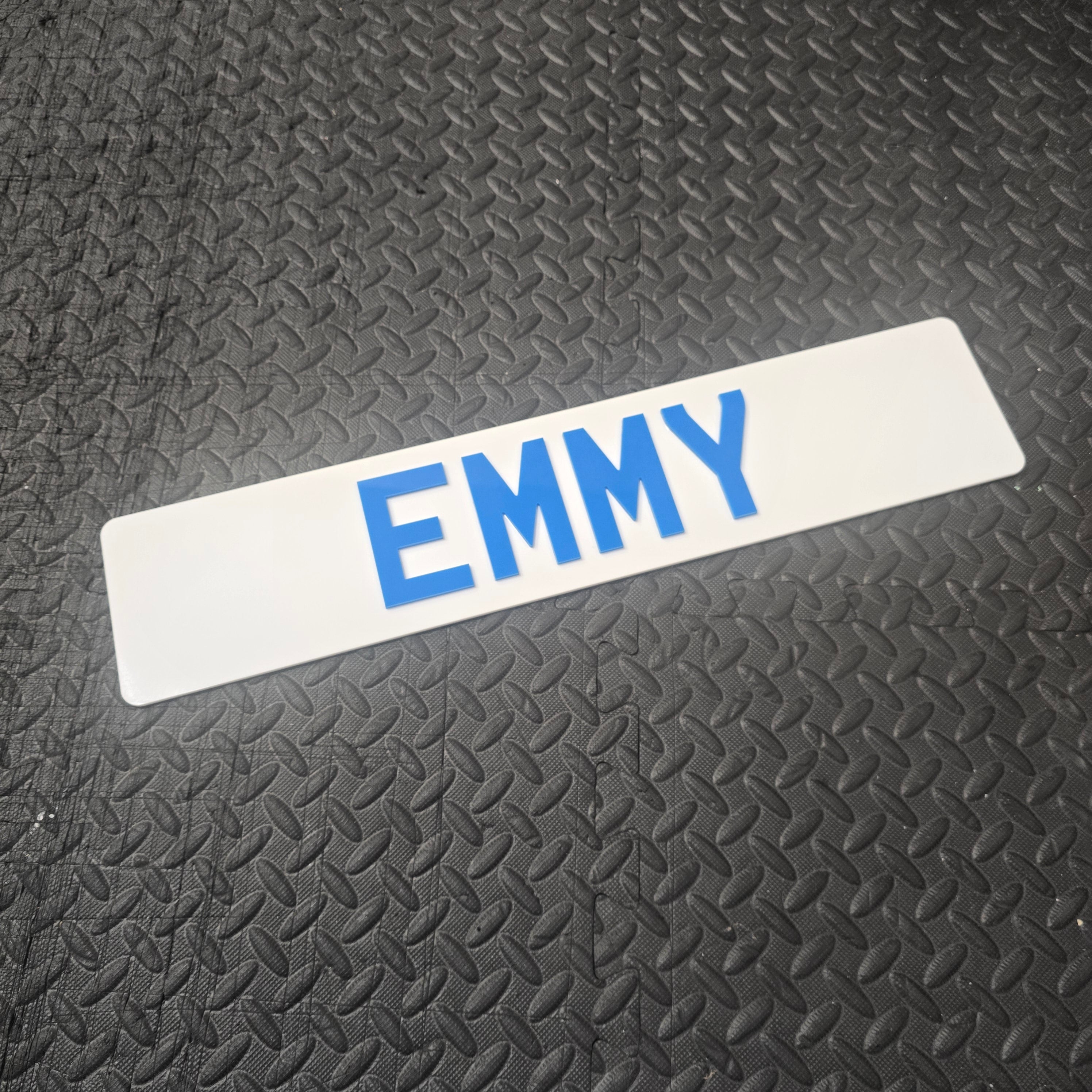 Vehicle Show Plates - Custom Designs - White Backing Plate, UK Number Plate Style Lettering In Light Blue Custom Text