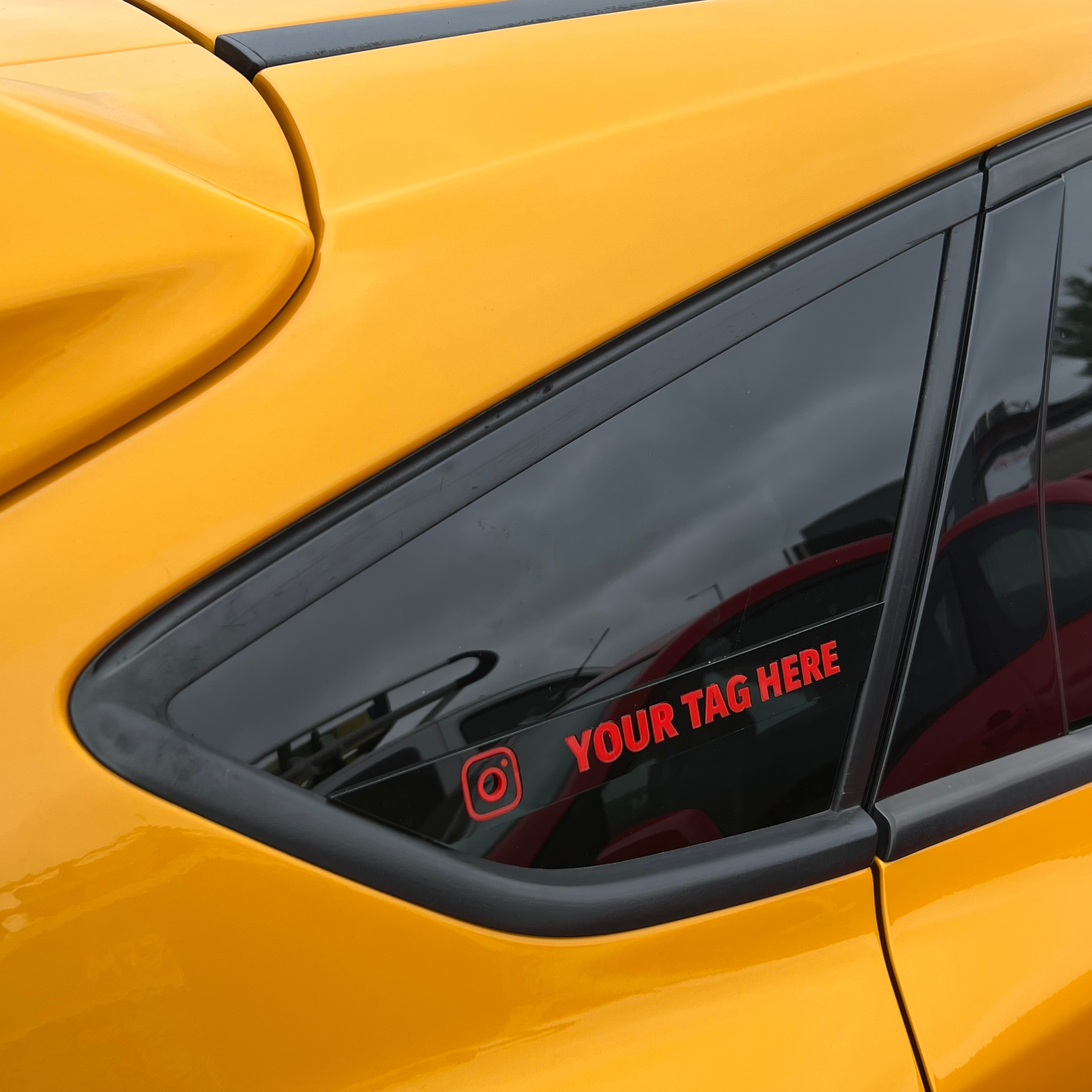 Proform 3D Acrylic Rear Quarter Window Art Banner With Bottom Alignment - Mk3/3.5 Focus - Gloss Black Surround With Red Text Detail With Instagram Logo