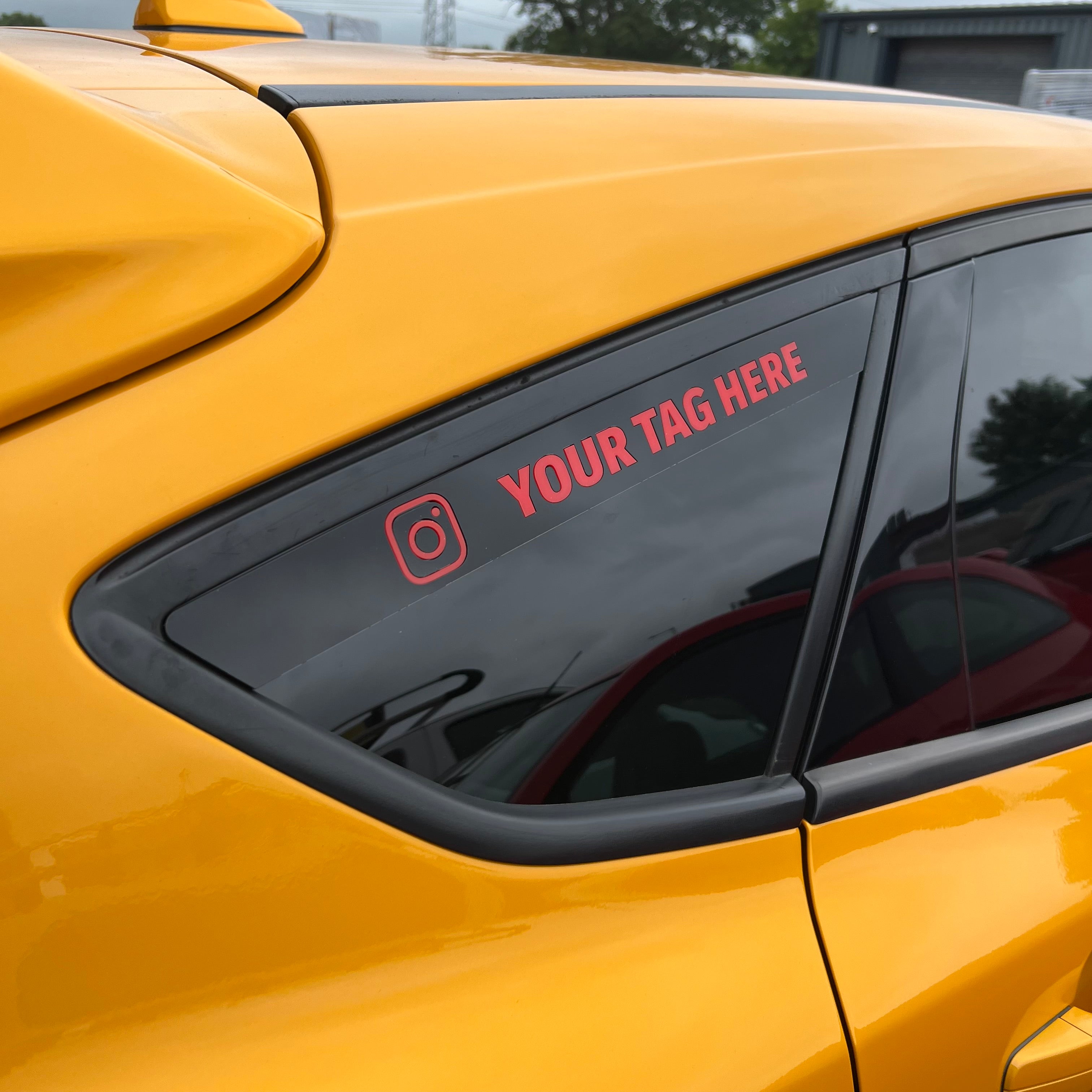 Proform 3D Acrylic Rear Quarter Window Art Banner With Top Alignment - Mk3/3.5 Focus - Gloss Black Surround With Red Text Detail With Instagram Logo