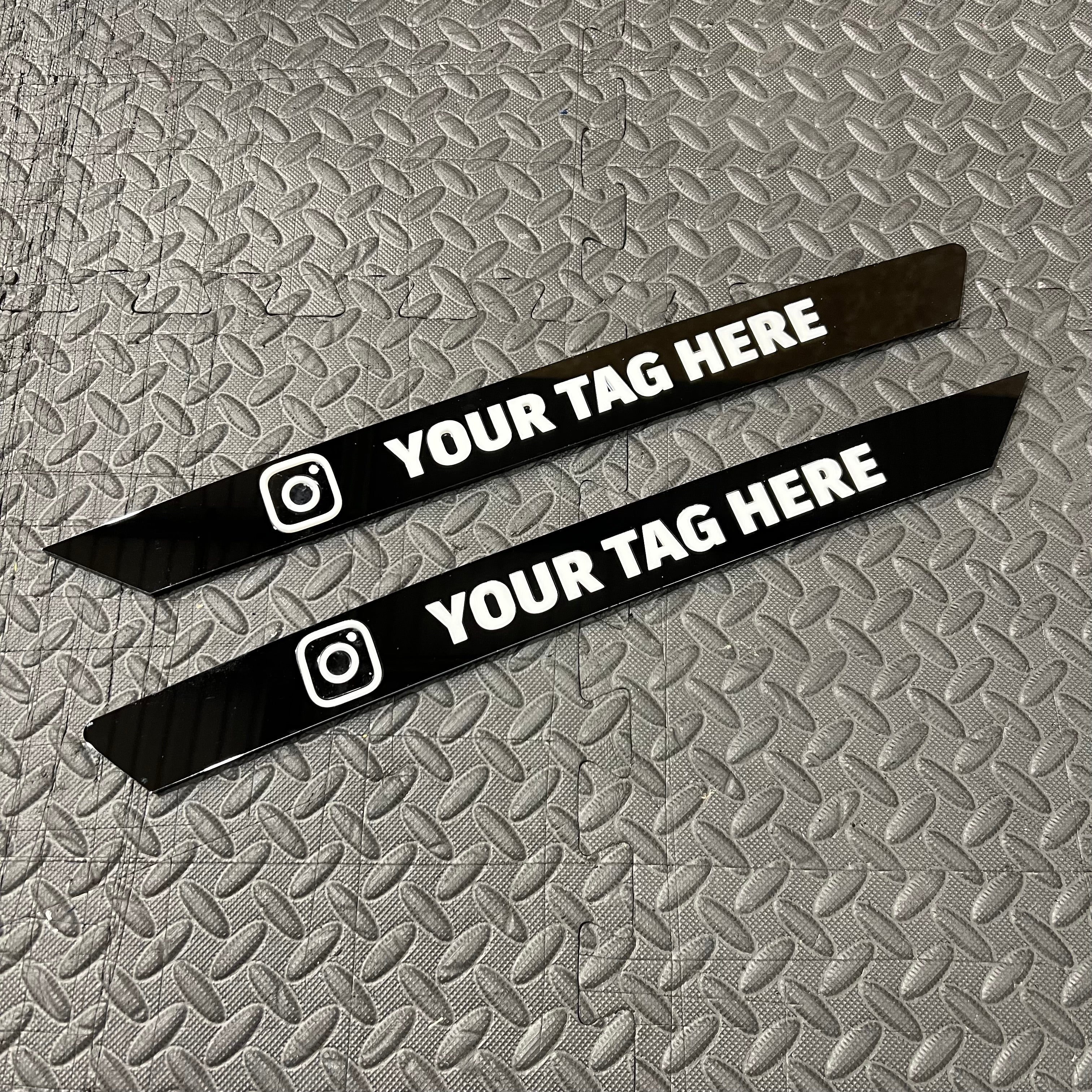 Proform 3D Acrylic Rear Quarter Window Art Banner With Top Alignment - Mk3/3.5 Focus - Gloss Black Surround With White Text Detail With Instagram Logo