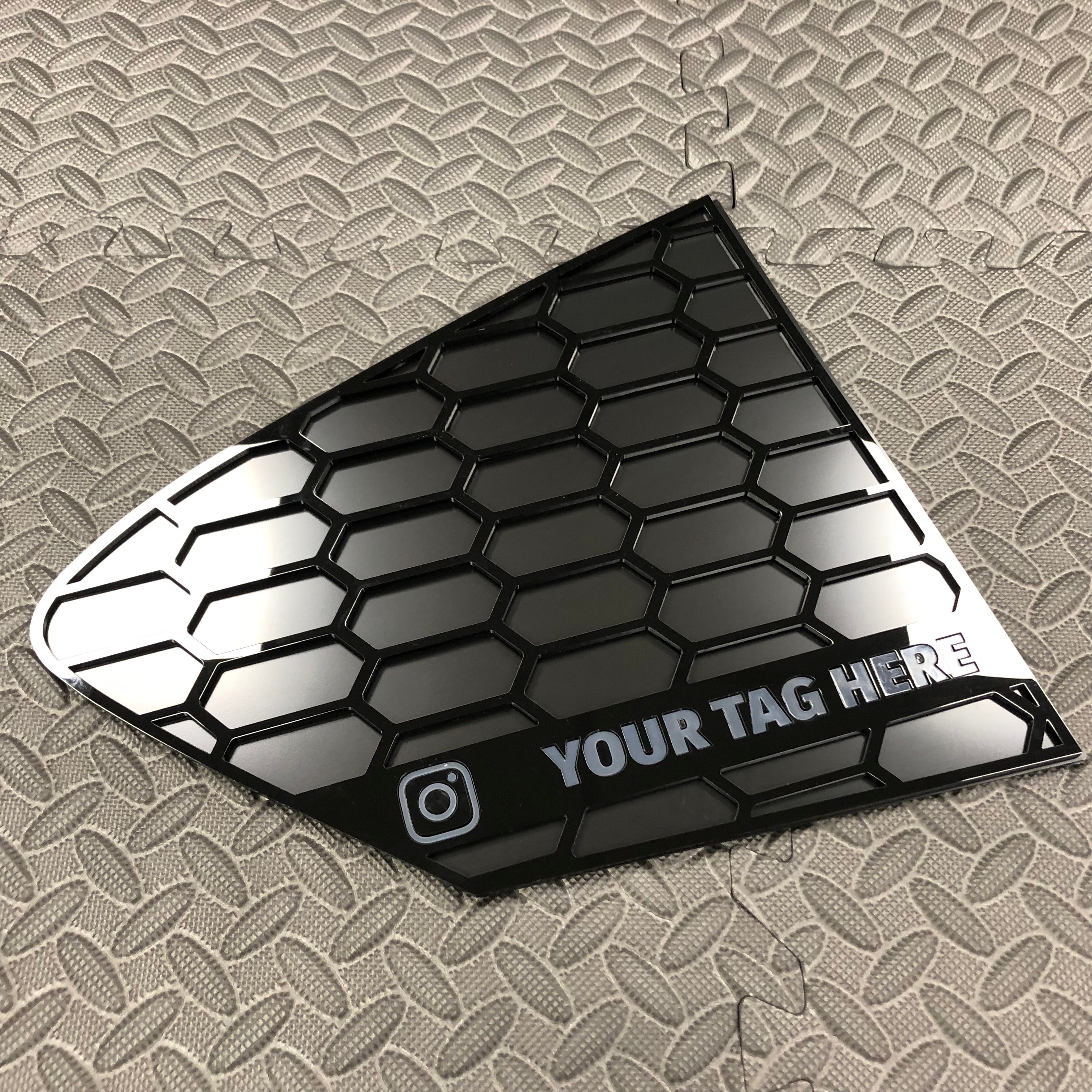Mk4/4.5 Focus Rear Quarter Window Inserts (Pair) - Custom Text / Social Media Tag - Dark Grey Detail