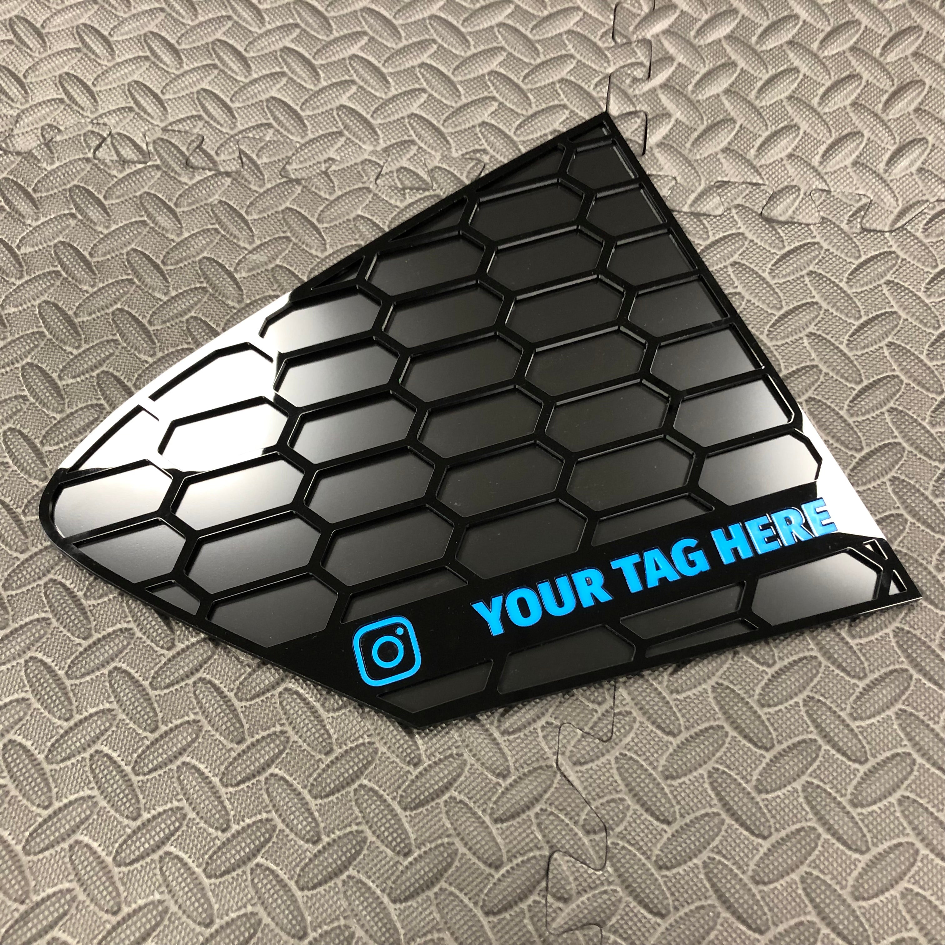 Mk4/4.5 Focus Rear Quarter Window Inserts (Pair) - Custom Text / Social Media Tag - Light Blue Detail