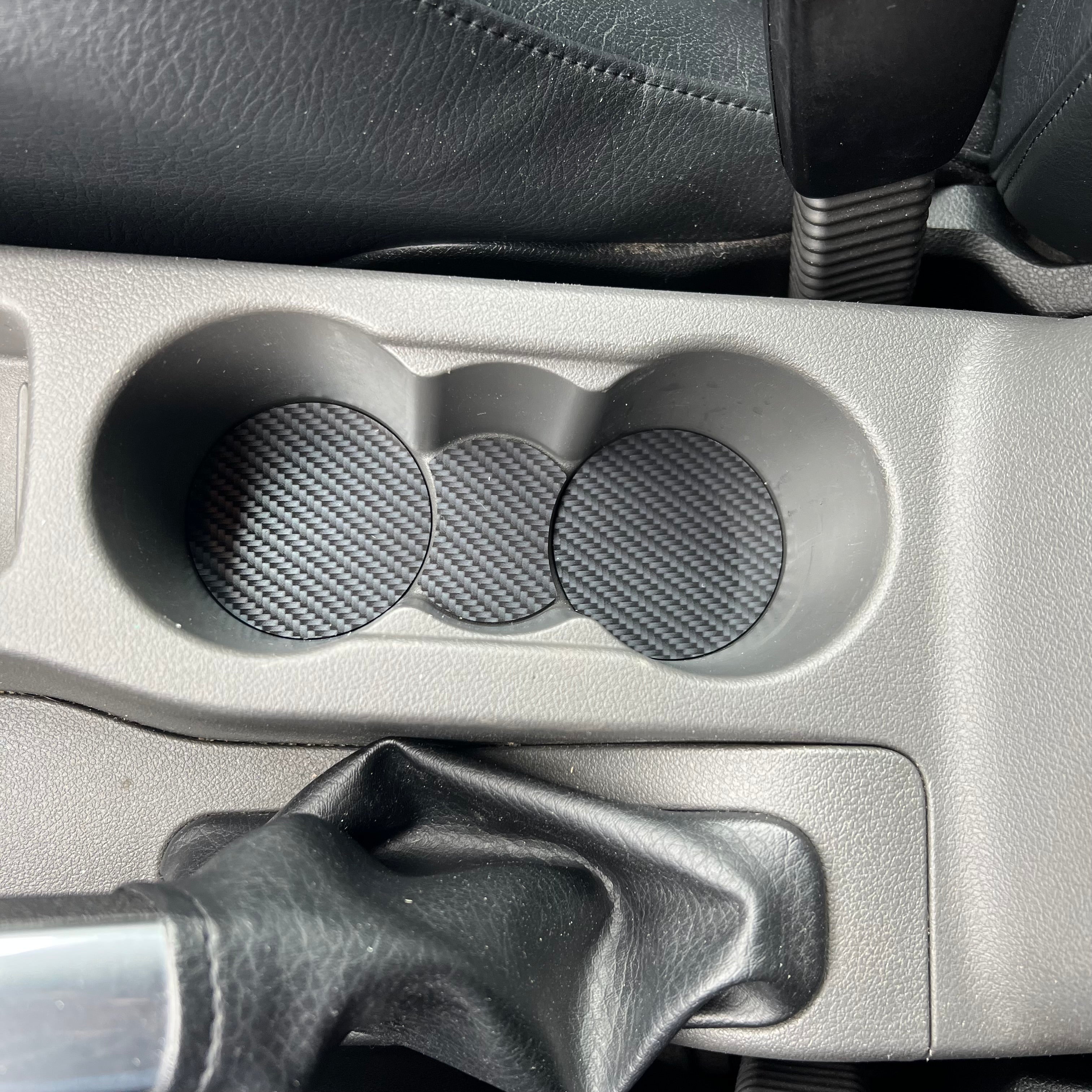Mk2 (Pre-Facelift) Focus Cup Holder Insert Plate Set - Deluxe Carbon Fibre Effect Plastic