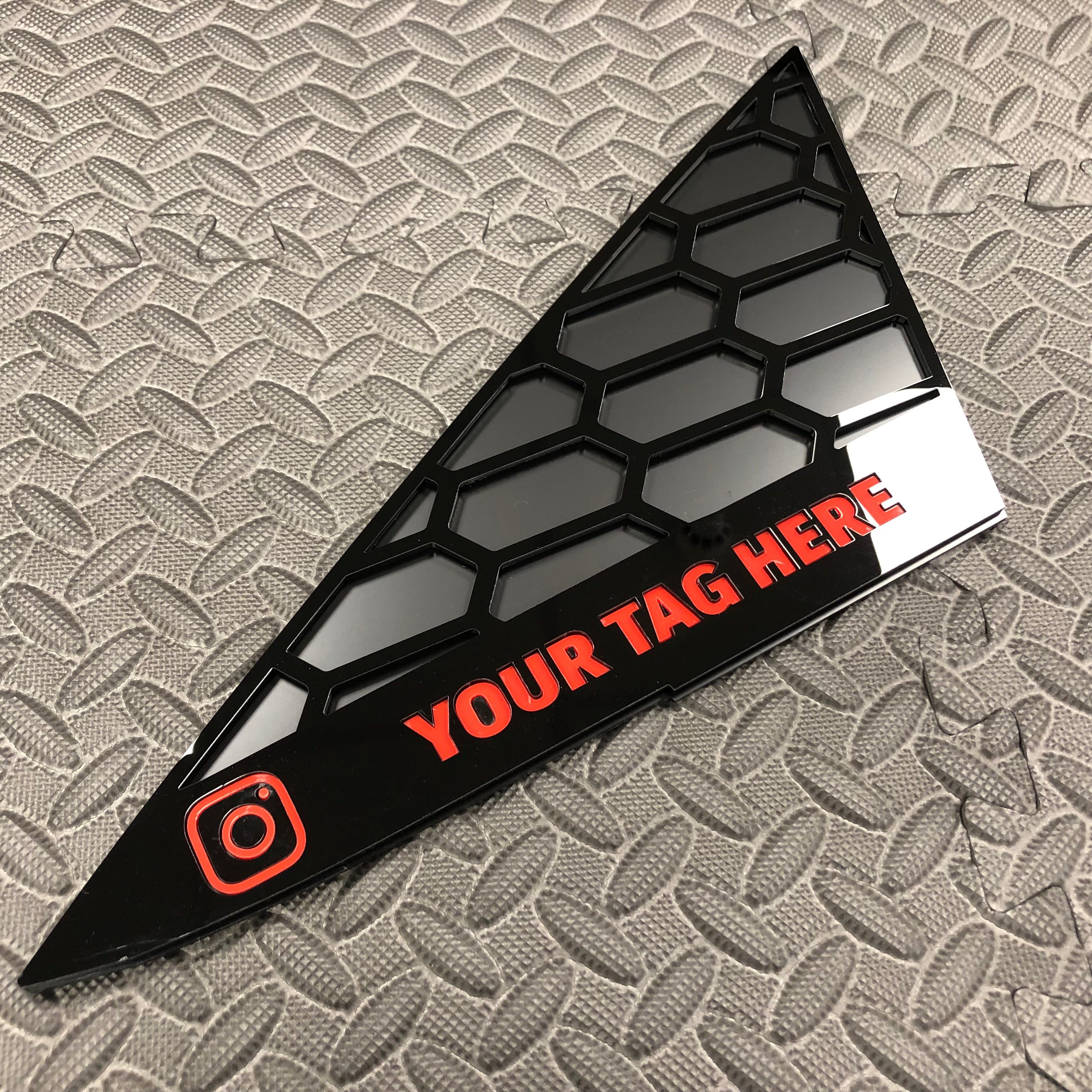 Mk7/7.5 Fiesta Front Quarter Window Inserts (Pair) - Custom Text / Social Media Tag - Red Detail