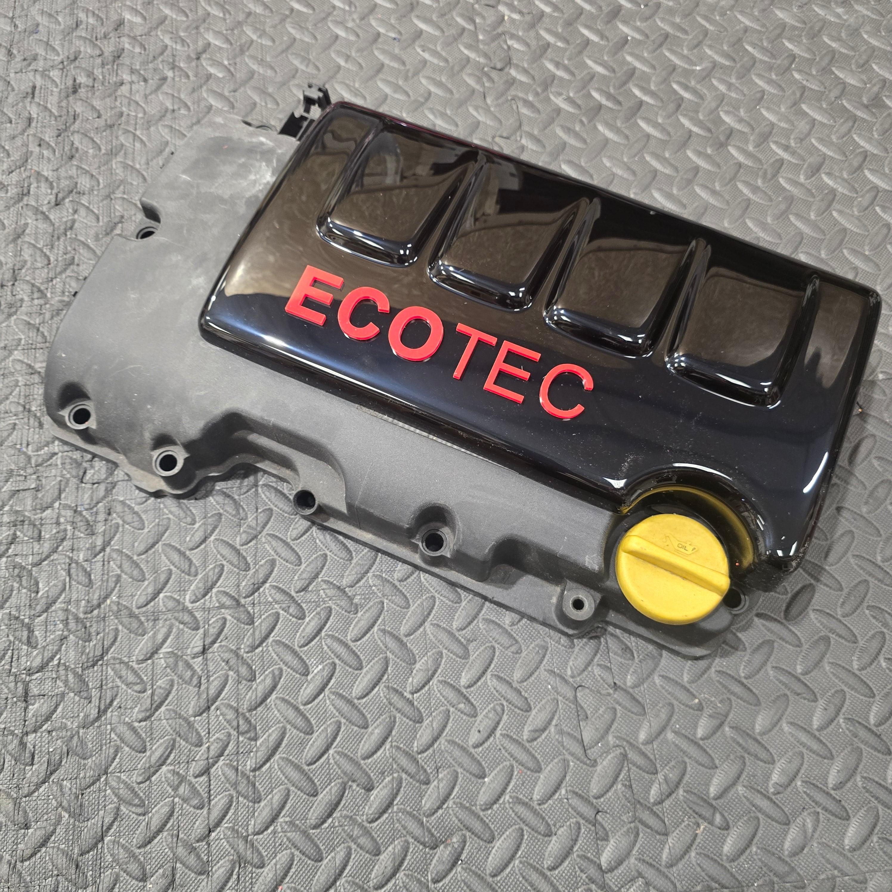 Proform Vauxhall Engine Cover - Gloss Black Plastic - Red Acrylic ECOTEC Detialing - Fitted on Factory Engine Cover