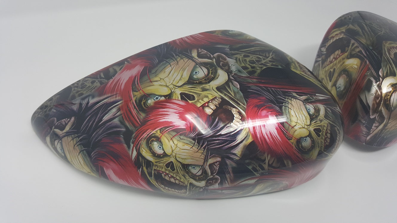 Mirror Caps (Pair) - Ford Fiesta Mk7/7.5 - Hydrodipped - Zombie Design
